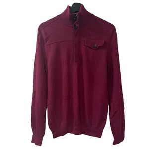 Banana Republic Button Zipper Mock Sweater Small 100% Merino Extra Fine Wool